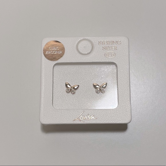 Rose Gold Plated Sterling Silver Half Pave Butterfly Earrings | NWT - Picture 8 of 9